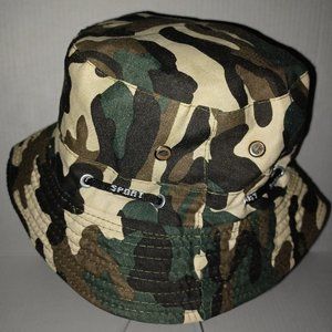 SPORT CAMO PRINT DRAWSTRING BUCKET HAT